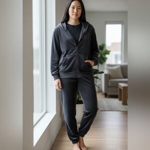 Super Comfy Blue Zip-Up Hooded Two piece Velour Jogger